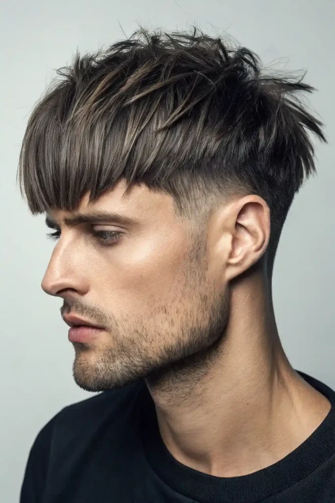 mens wolf cut Blunt Bangs