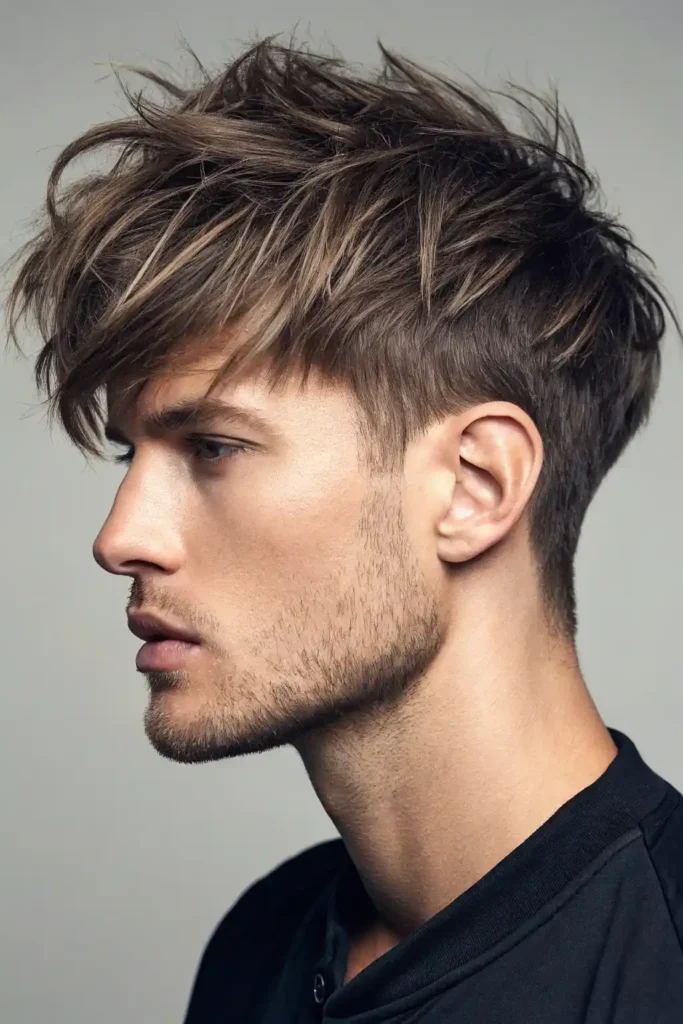 mens wolf cut Side-Swept Bangs