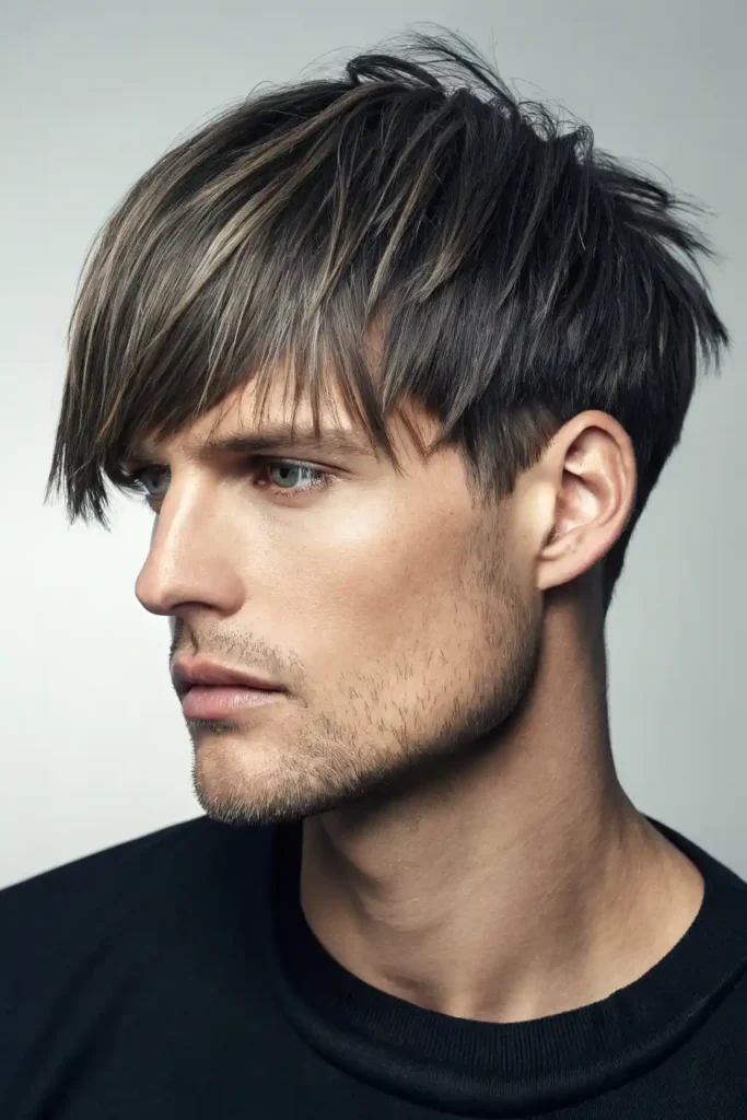 mens wolf cut Straight Bangs