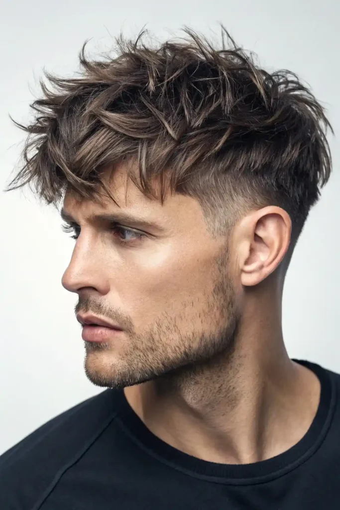 mens wolf cut Textured Bangs